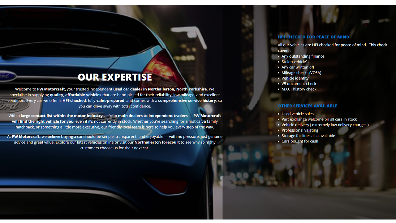 PW Motorcraft Car Showroom Website Design Northallerton