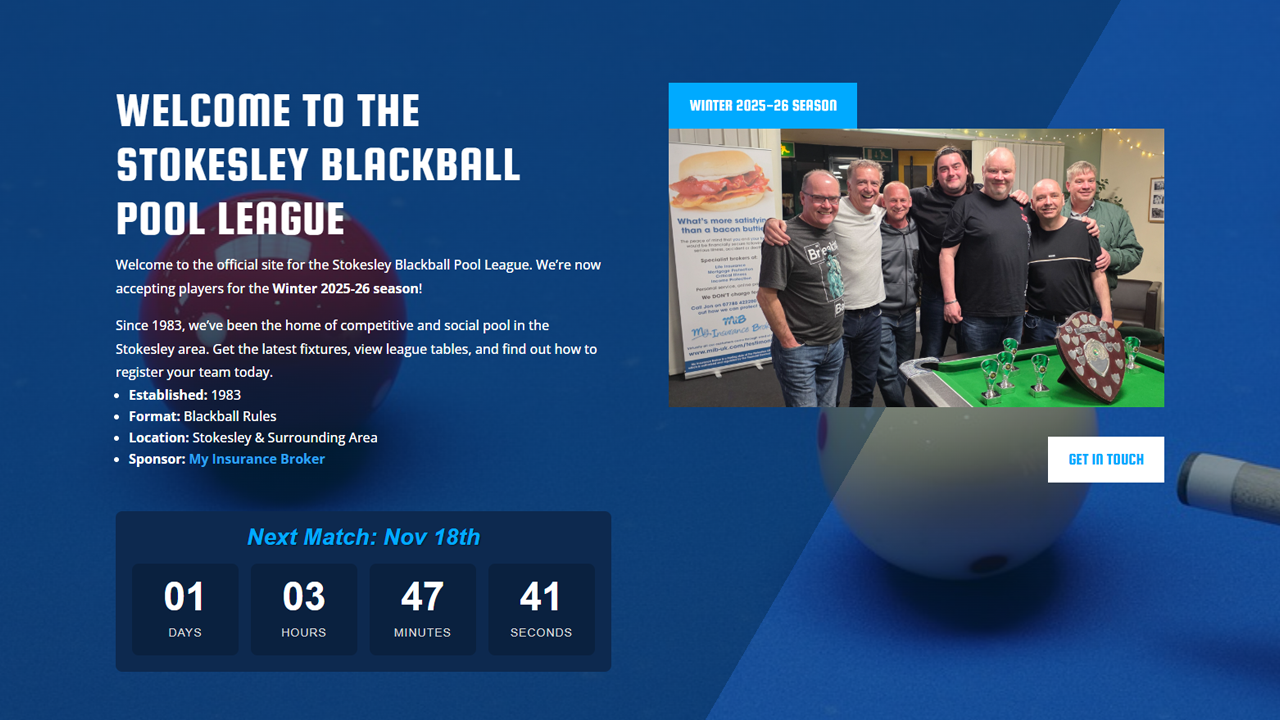 webdev-07 Stokesley Pool League – Website Development & Live Stats System